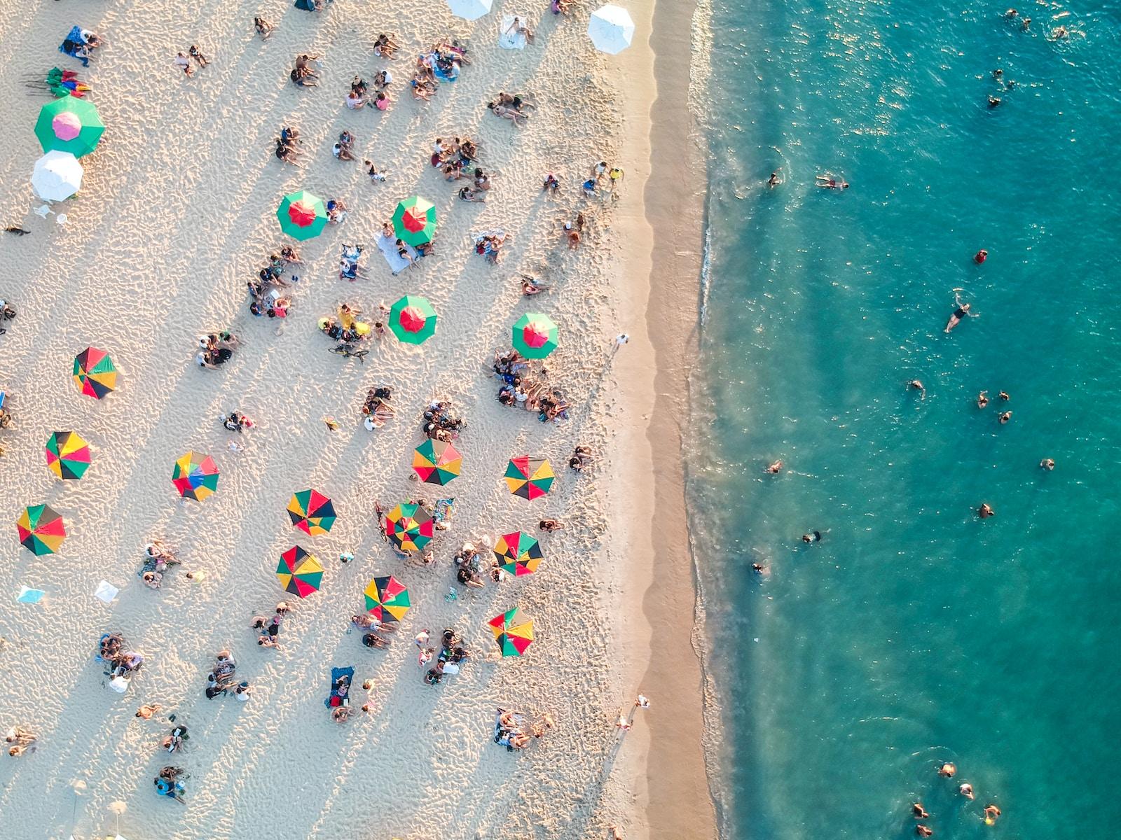 bird's eye view photo of people on beach